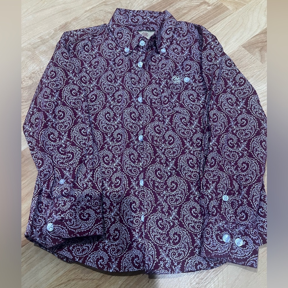 Wrangler Boys Maroon Paisley Button Down Shirt